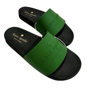 Kate Spade New York Green Black Logo‎ Slide Sandals Pool Beach Size 8